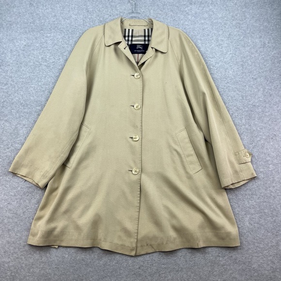 Burberry Women Trench Coat Waxed Beige Size L 24x36 Nova Check Rain Polyurlthane - Picture 1 of 16
